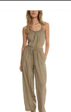 3.1 Phillip Lim Olive Silk Cut-Out Back Wide Leg Jumpsuit